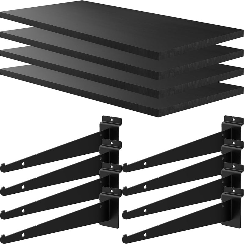 BeapTcely 4 Pack Large Wooden Slatwall Shelf, 24 x 12 Inch Slatwall Shelves with Metal Brackets Heavy Duty Slat Wall Shelving Accessories for Garage Home (4, 23.6" D x 11.8" W x 0.8" H) - Image 1